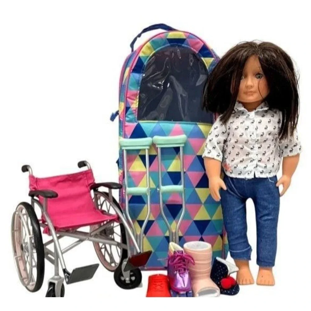 Battat Our Generation Doll with Backpack, Wheelchair, Crutches-fair condition